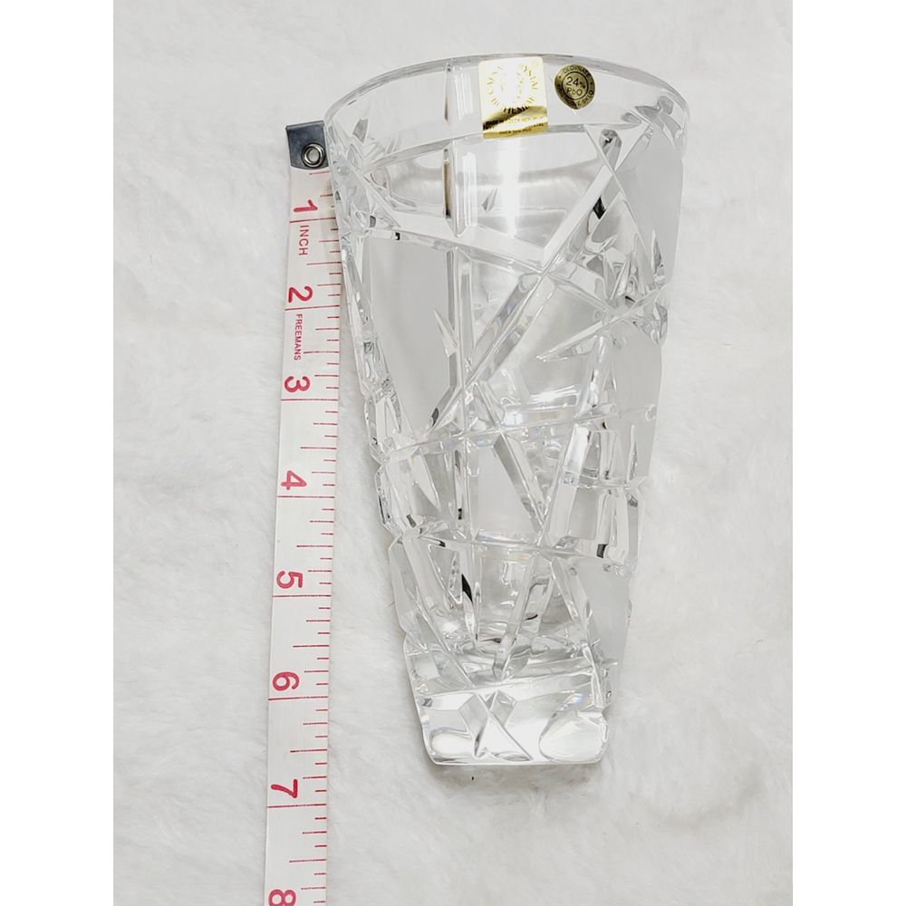 Caesar Crystal Bohemiae Hand Cut Lead Crystal Miter Vase 6.5" Karel Rosa Signed - Picture 5 of 13